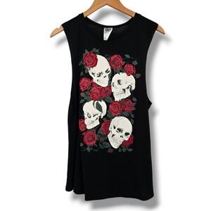 Spirit Halloween Goth Womens Black Skull‎ Rose Cutout Muscle Tank Top Medium